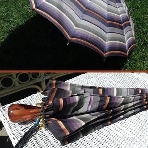 1940s Vintage Purple Gray Amber Striped Umbrella Lucite Resin Knob Handle